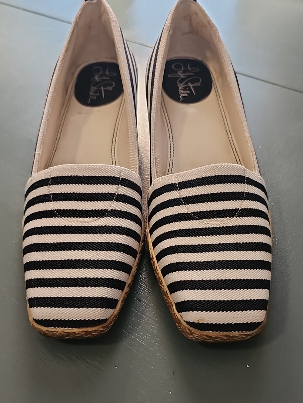 LifeStride Striped Espadrille Wedge Womens 8 Navy White Nautical Canvas L85873